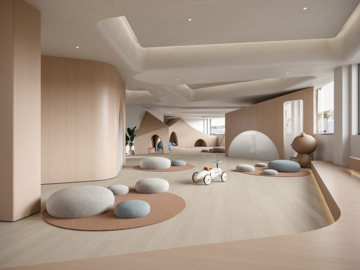 小藍(lán)鯨石晶地板墻板幼兒園早教機(jī)構(gòu)裝修效果圖