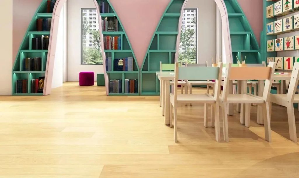 小藍(lán)鯨石晶地板、石晶墻板幼兒園裝修效果圖案例